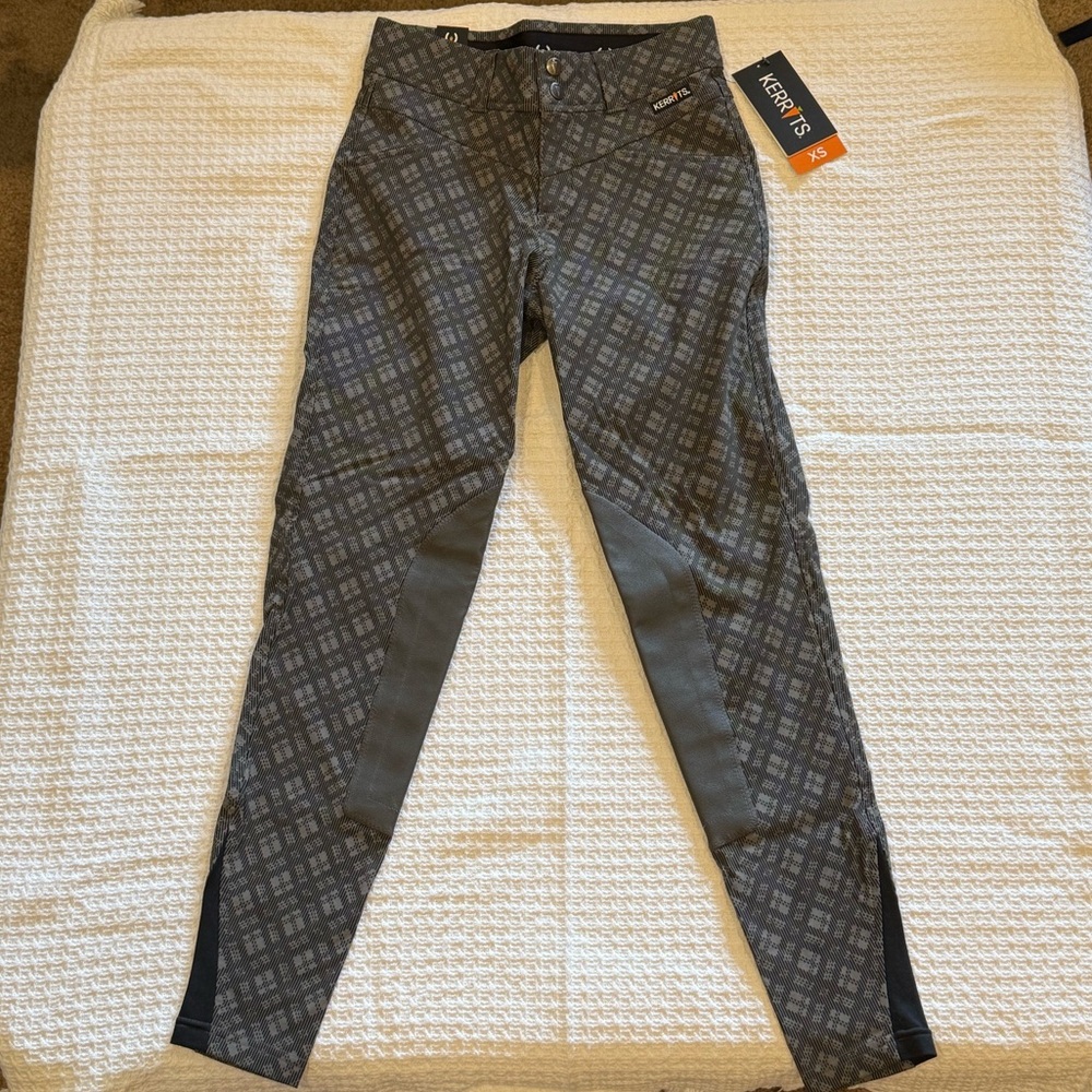 NWT Equestrian Riding Pants: Kerrits Women XS Crossover II Flint Plaid Breeches